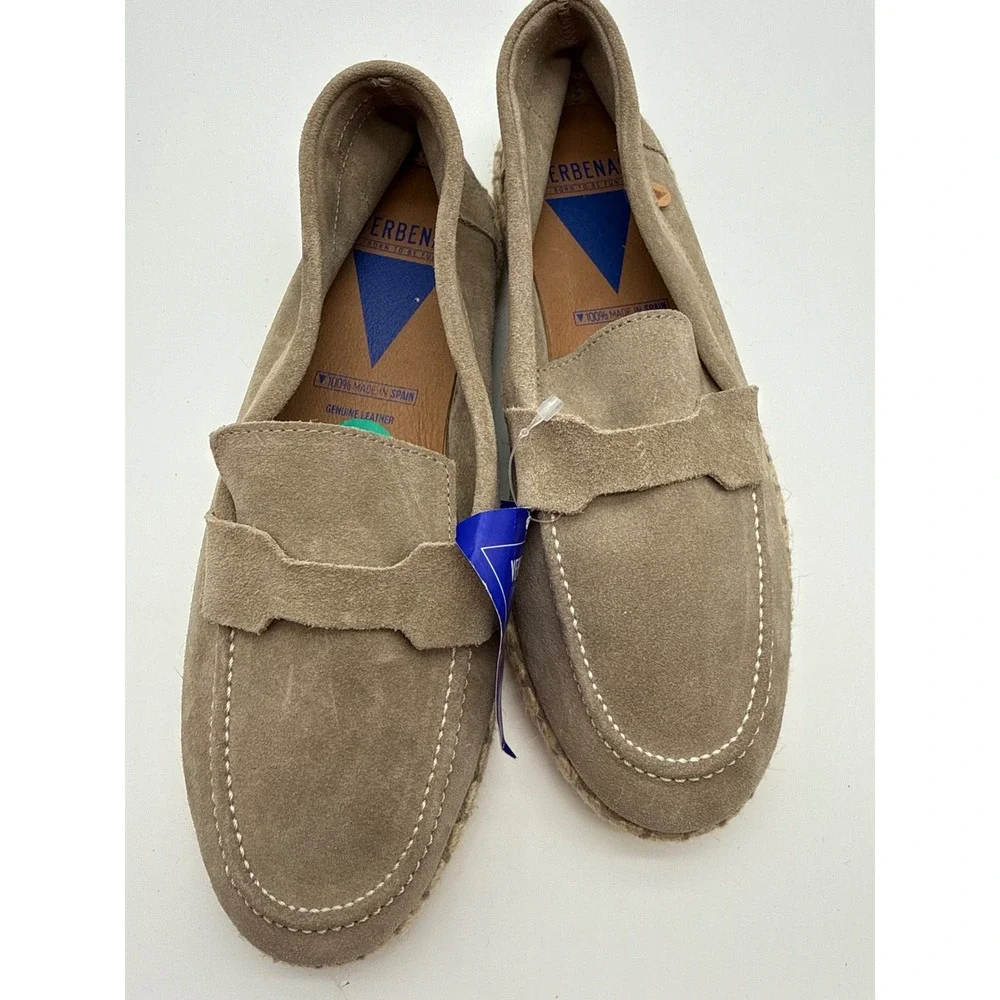 Verbenas Clara Taupe Suede Espadrille Loafers Made in Spain Womens Size 8 New
